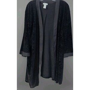 Catherines Open Cardigan Kimono Size 4x 30 / 32 Black Velvet Burnout Floral Boho